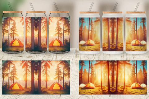 Glass Can Camping Forest Sunset Sublimation artnoy 