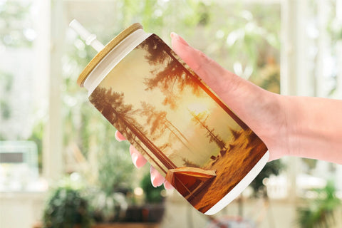 Glass Can Camping Forest Sunset Sublimation artnoy 