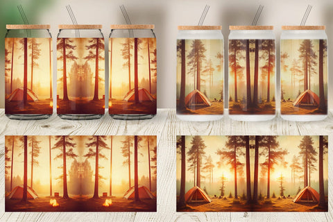 Glass Can Camping Forest Sunset Sublimation artnoy 