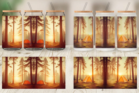 Glass Can Camping Forest Sunset Sublimation artnoy 