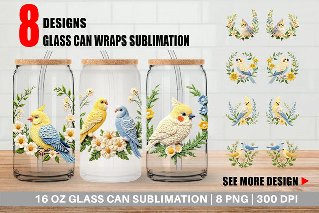 Glass Can Canary Embroidery Sublimation artnoy 