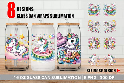 Glass Can Candy Unicorn Summer Sublimation artnoy 