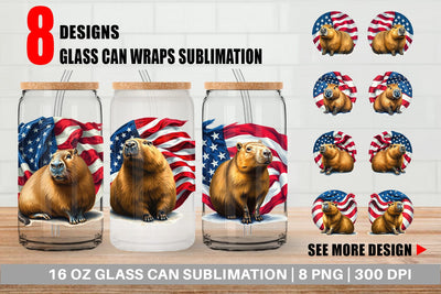Glass Can Capybara 4th of July Sublimation artnoy 