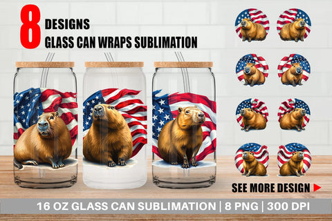 Glass Can Capybara 4th of July Sublimation artnoy 