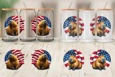 Glass Can Capybara 4th of July Sublimation artnoy 