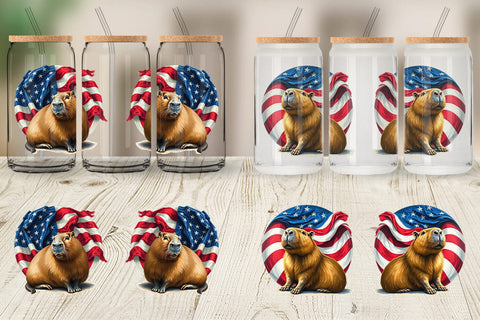 Glass Can Capybara 4th of July Sublimation artnoy 