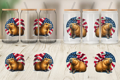 Glass Can Capybara 4th of July Sublimation artnoy 