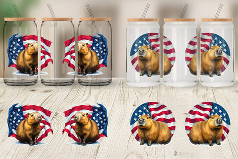 Glass Can Capybara 4th of July Sublimation artnoy 