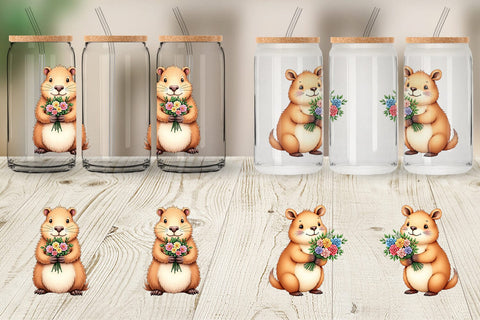 Glass Can Capybara Spring Bouquet Sublimation artnoy 