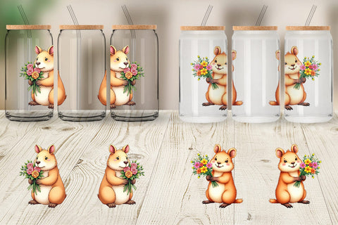 Glass Can Capybara Spring Bouquet Sublimation artnoy 