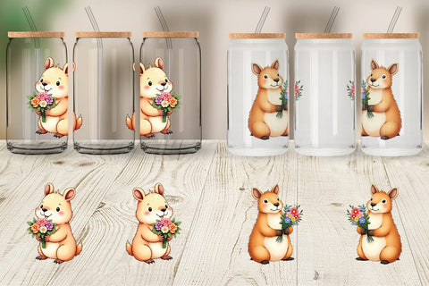 Glass Can Capybara Spring Bouquet Sublimation artnoy 