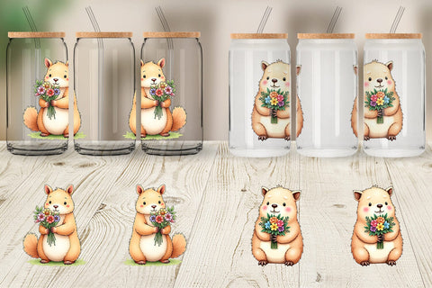 Glass Can Capybara Spring Bouquet Sublimation artnoy 