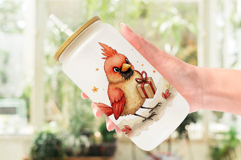 Glass Can Cardinal Christmas Bird Sublimation artnoy 