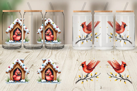 Glass Can Cardinal Christmas Bird Sublimation artnoy 