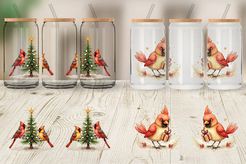 Glass Can Cardinal Christmas Bird Sublimation artnoy 