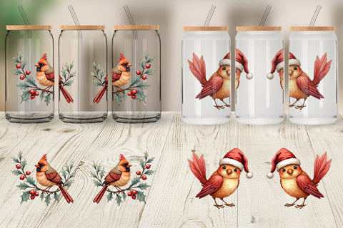 Glass Can Cardinal Christmas Bird Sublimation artnoy 