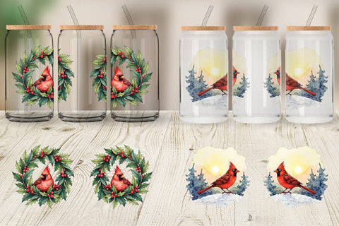 Glass Can Cardinal Christmas Bird Sublimation artnoy 
