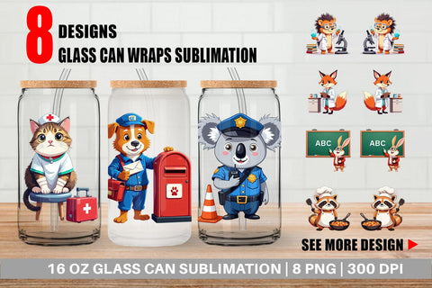 Glass Can Career Animals Sublimation artnoy 