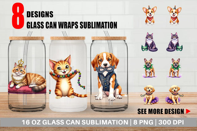 Glass Can Carnival Jungle Watercolor Safari Mardi Gras Sublimation artnoy 