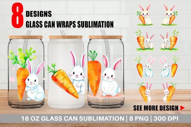 Glass Can Carrot Bunny Sublimation artnoy 