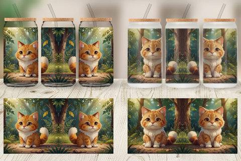 Glass Can Cartoon Cat in Forest Sublimation artnoy 