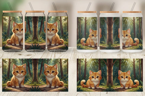 Glass Can Cartoon Cat in Forest Sublimation artnoy 