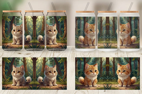 Glass Can Cartoon Cat in Forest Sublimation artnoy 