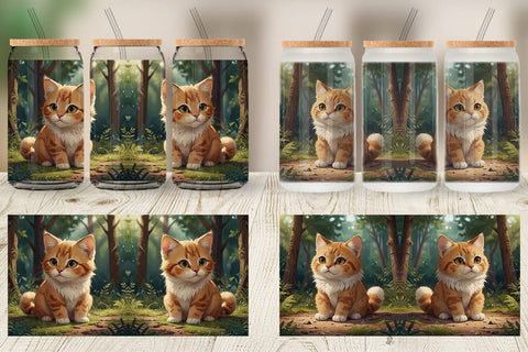 Glass Can Cartoon Cat in Forest Sublimation artnoy 