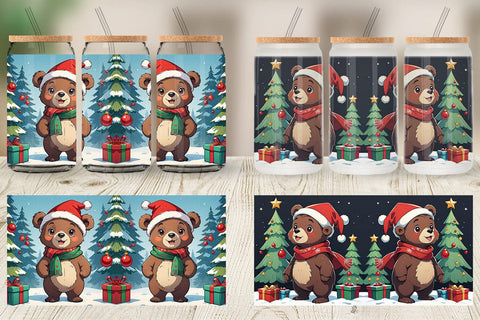 Glass Can Cartoon Christmas Bear Sublimation artnoy 