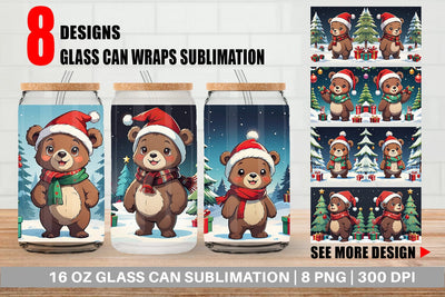 Glass Can Cartoon Christmas Bear Sublimation artnoy 