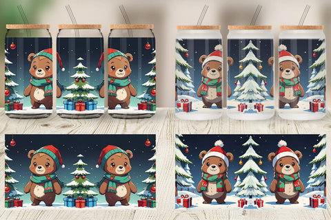 Glass Can Cartoon Christmas Bear Sublimation artnoy 