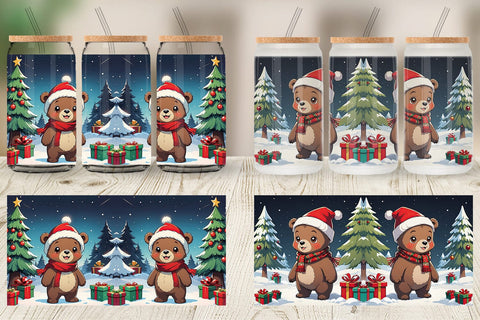 Glass Can Cartoon Christmas Bear Sublimation artnoy 