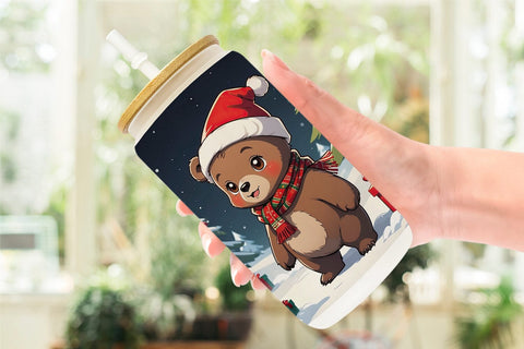 Glass Can Cartoon Christmas Bear Sublimation artnoy 