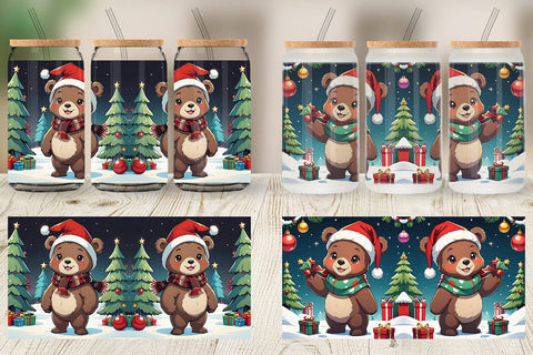 Glass Can Cartoon Christmas Bear Sublimation artnoy 
