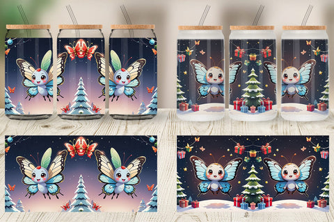 Glass Can Cartoon Christmas Butterfly Sublimation artnoy 