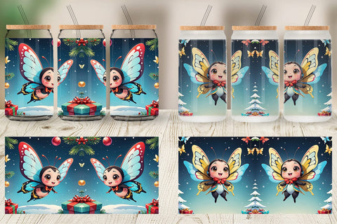 Glass Can Cartoon Christmas Butterfly Sublimation artnoy 