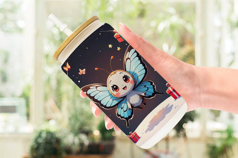 Glass Can Cartoon Christmas Butterfly Sublimation artnoy 