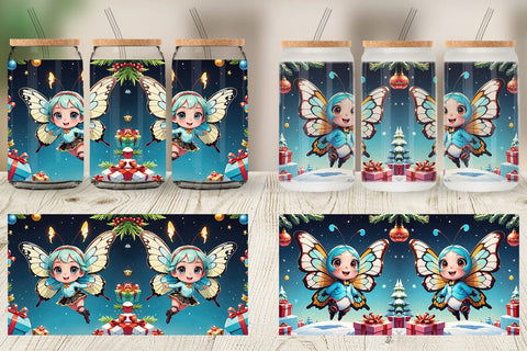 Glass Can Cartoon Christmas Butterfly Sublimation artnoy 