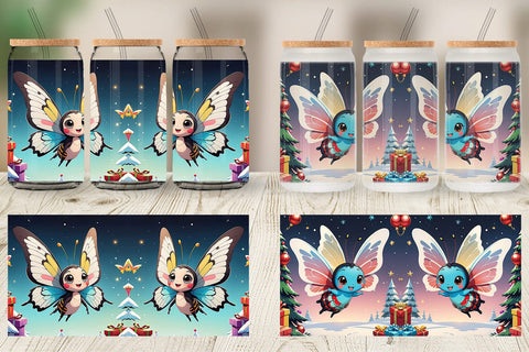 Glass Can Cartoon Christmas Butterfly Sublimation artnoy 