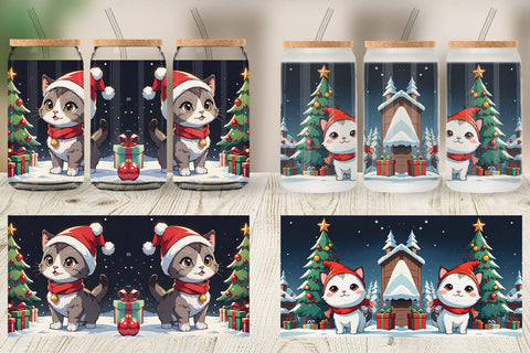 Glass Can Cartoon Christmas Cat Sublimation artnoy 