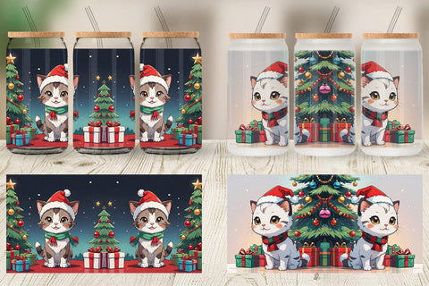 Glass Can Cartoon Christmas Cat Sublimation artnoy 