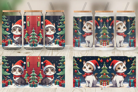 Glass Can Cartoon Christmas Cat Sublimation artnoy 