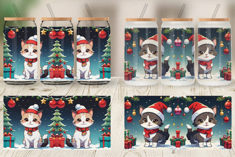 Glass Can Cartoon Christmas Cat Sublimation artnoy 