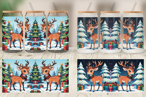 Glass Can Cartoon Christmas Deer Sublimation artnoy 