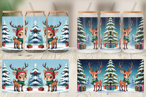 Glass Can Cartoon Christmas Deer Sublimation artnoy 