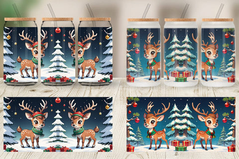 Glass Can Cartoon Christmas Deer Sublimation artnoy 