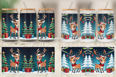Glass Can Cartoon Christmas Deer Sublimation artnoy 