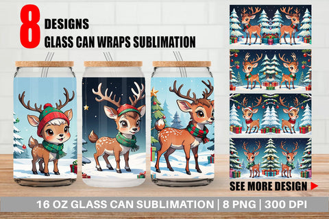 Glass Can Cartoon Christmas Deer Sublimation artnoy 