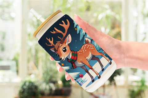 Glass Can Cartoon Christmas Deer Sublimation artnoy 