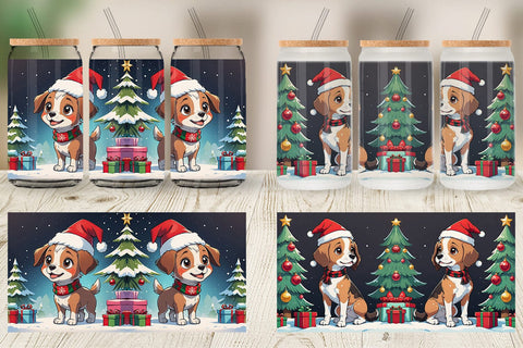 Glass Can Cartoon Christmas Dog Sublimation artnoy 